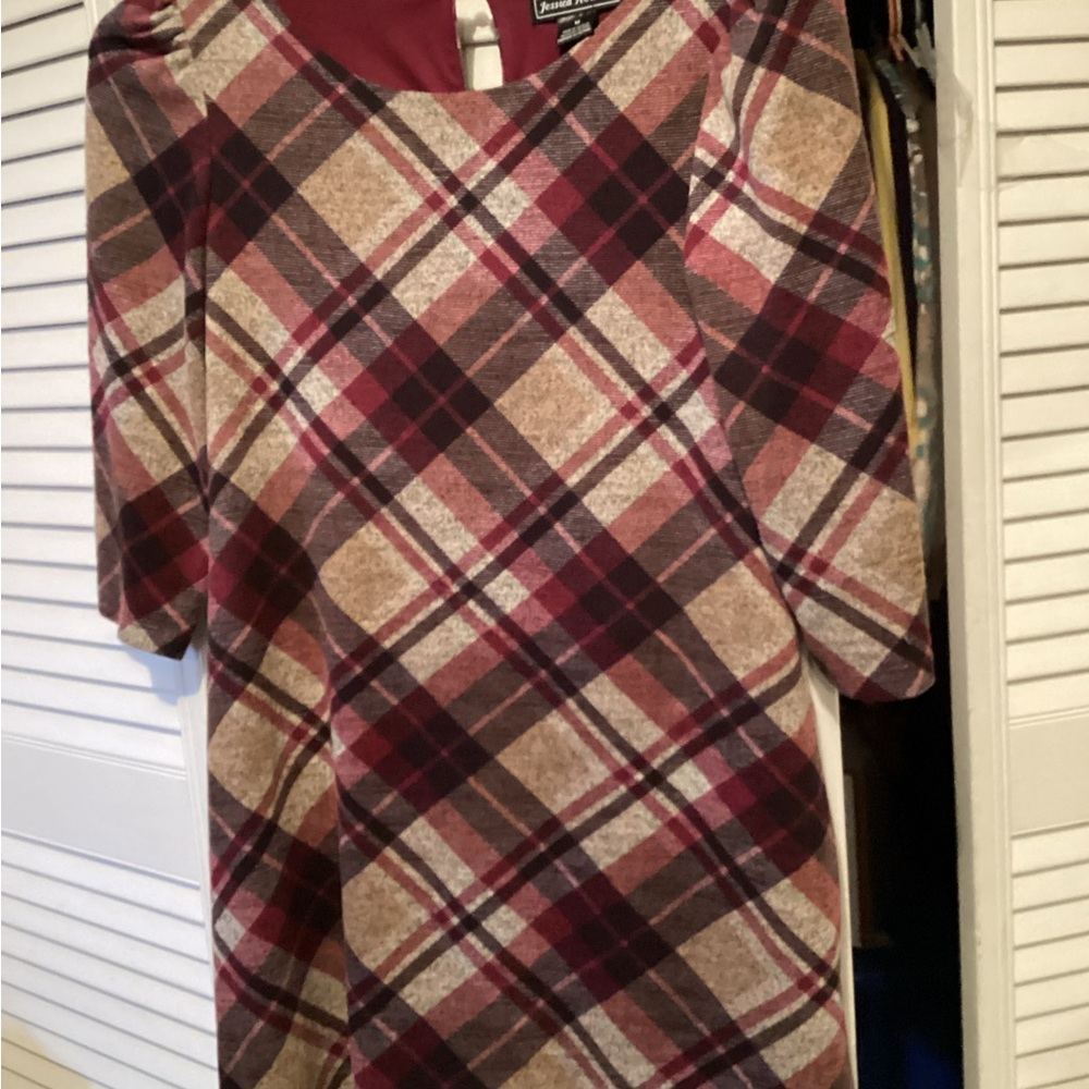 Plaid Long Sleeve Dress, maker Jessica Howard,size medium